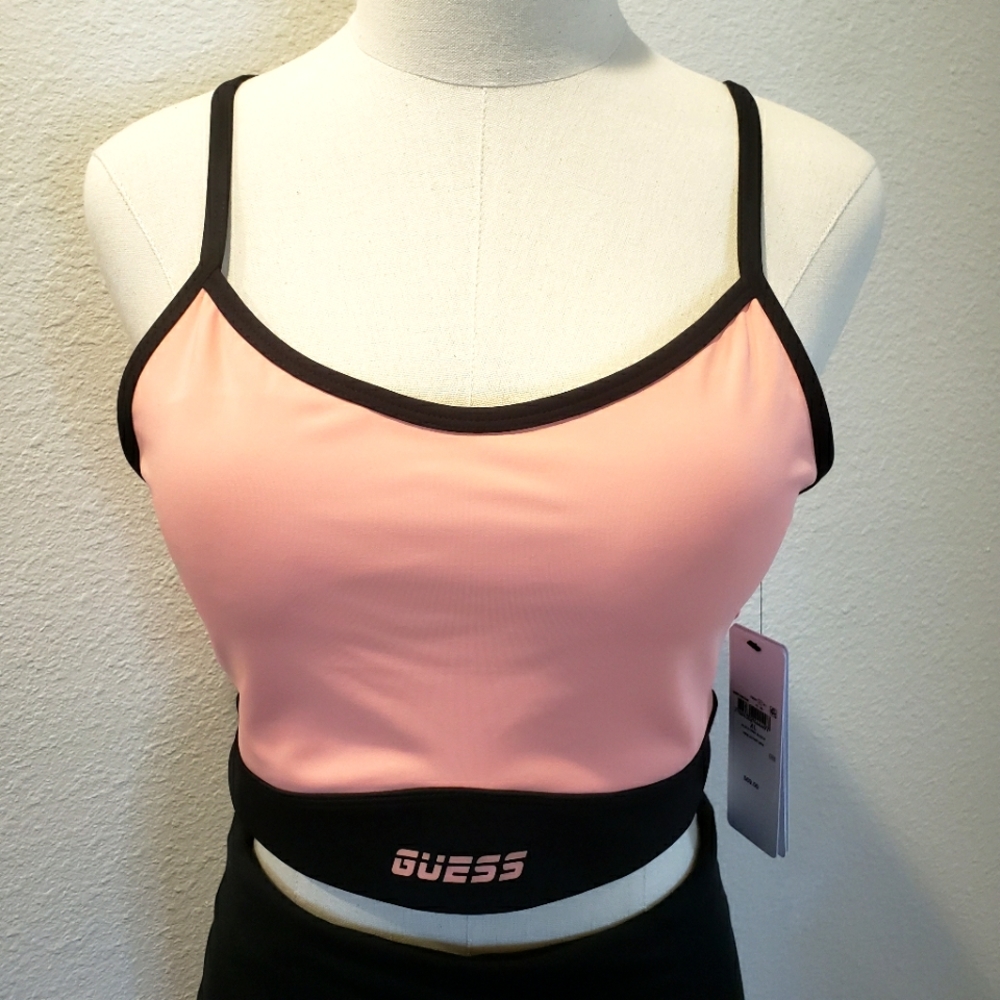 GUESS Pink And Black Dixie Active Sports Bra--XL